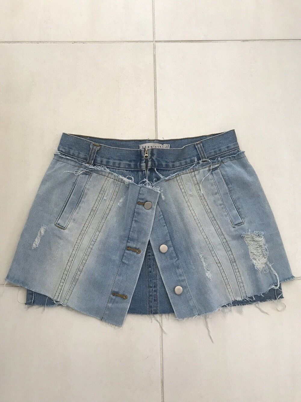 36Point5 Distressed Denim Micro Mini Skirt